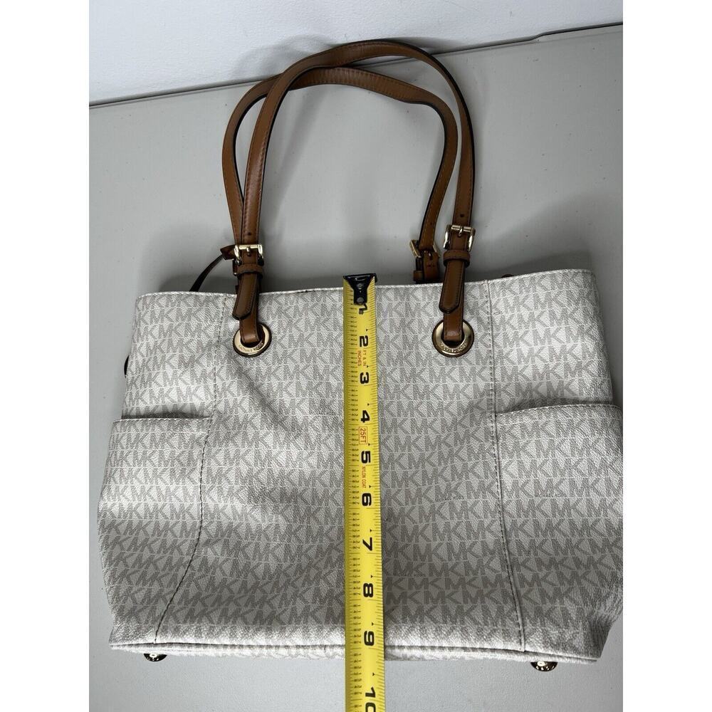 Michael Kors Jet Set Travel Logo Tote White Brown - Picture 9 of 16